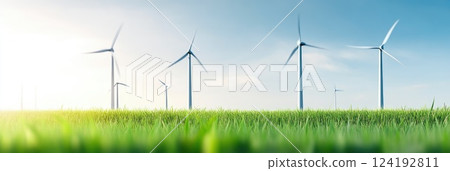 Close Up of Grass with Wind Turbines 124192811