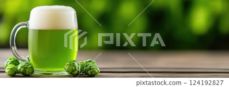 Refreshing Green Beer on Wooden Surface Refreshing Green Beer on Wooden Surface 124192827