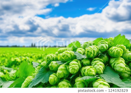 Expansive hops and barley field outdoors Expansive hops and barley field outdoors 124192829