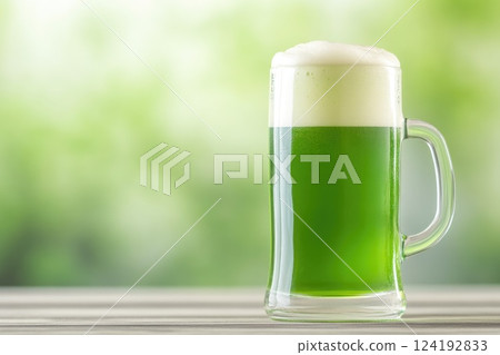 Refreshing Green Beer in Glass Mug Refreshing Green Beer in Glass Mug 124192833