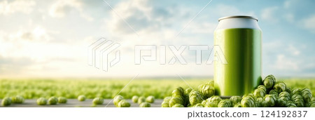 Fresh Green Beer in Jar with Barley and Hops 124192837