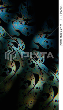 Ink mix. Holographic water. Oil colorful whirl flow on art fluid spot. Abstract cosmic pigment spill drop on black night background. 124192889