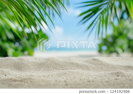 Close-Up of Soft Sand with Ocean Palms 124192986
