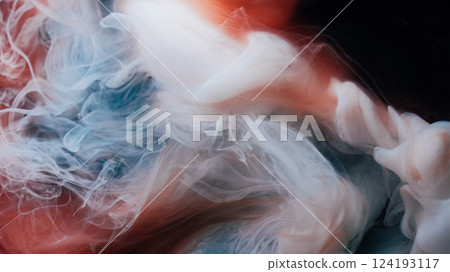 Paint cloud. Defocused stream. Colorful pigment smoke mix floating art twist substance. Fluid fume flow abstract magic black background. Paint cloud. Defocused stream. Colorful pigment smoke mix floating art twist substance. Fluid fume flow abstract magic black background. 124193117