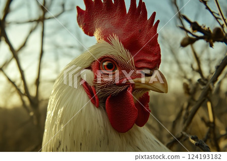 Rooster in natural farm environment 124193182