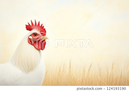 Rooster in morning sunlight on farm Rooster in morning sunlight on farm 124193190