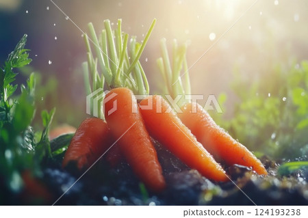 Carrots with Fresh Green Tops in Bright Light Carrots with Fresh Green Tops in Bright Light 124193238