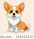 Bright and sunny corgi puppy with cute cartoonish appearance. This vector illustration perfectly conveys warmth, kindness and carefree attitude 124193310