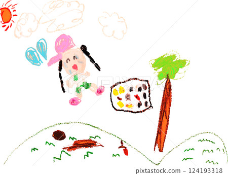 Illustration of a field trip drawn by a child Illustration of a field trip drawn by a child 124193318