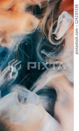 Colorful fume. Defocused flow. Mystic ink spill abstract liquid background. Art swirl paint smoke substance mix stream underwater explosion. 124193336