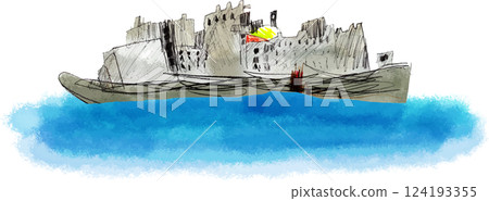 A child's drawing of Gunkanjima 124193355