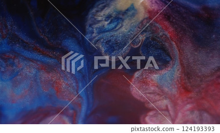 Ripple texture. Abstract paint. Defocused blue red crimson colorful splash water liquid shimmer emulsion spreading on art background. 124193393