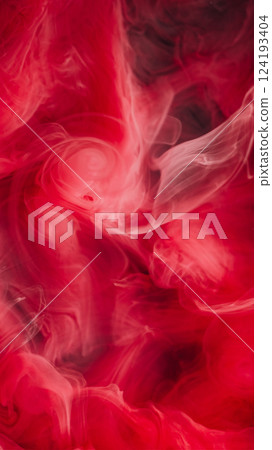 Smoke vortex. Ink spill. Red spiral swirl storm flow art color fluid. Blend vapor stream abstract texture bright defocused background. 124193404