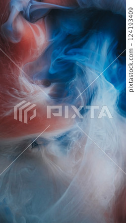 Paint haze. Vapor mix. Multicolor cloud flow blend on blur background. Fantasy abstract magic fume spill acrylic pigment in water. 124193409