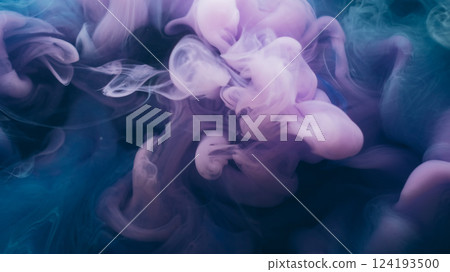 Underwater smoke. Art vapor. Blue violet mist cloud flow on black background. Color paint fume spread fantasy swirl abstract blur liquid curl. Underwater smoke. Art vapor. Blue violet mist cloud flow on black background. Color paint fume spread fantasy swirl abstract blur liquid curl. 124193500