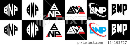 BNP letter logo design in six style. BNP polygon, circle, triangle, hexagon, flat and simple style with black and white color variation letter logo set in one artboard. BNP minimalist and classic logo BNP letter logo design in six style. BNP polygon, circle, triangle, hexagon, flat and simple style with black and white color variation letter logo set in one artboard. BNP minimalist and classic logo 124193727