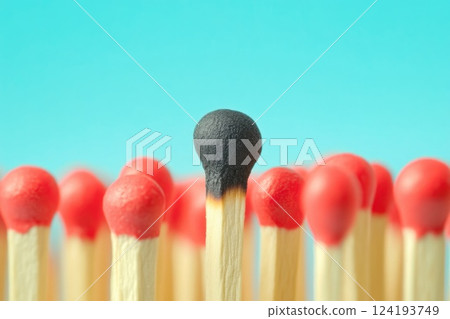 Fire-Worn Match in Group of Matches Fire-Worn Match in Group of Matches 124193749