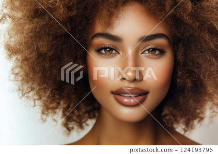 Confident black woman smiling close-up portrait 124193796