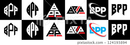 BPP letter logo design in six style. BPP polygon, circle, triangle, hexagon, flat and simple style with black and white color variation letter logo set in one artboard. BPP minimalist and classic logo BPP letter logo design in six style. BPP polygon, circle, triangle, hexagon, flat and simple style with black and white color variation letter logo set in one artboard. BPP minimalist and classic logo 124193894