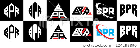 BPR letter logo design in six style. BPR polygon, circle, triangle, hexagon, flat and simple style with black and white color variation letter logo set in one artboard. BPR minimalist and classic logo BPR letter logo design in six style. BPR polygon, circle, triangle, hexagon, flat and simple style with black and white color variation letter logo set in one artboard. BPR minimalist and classic logo 124193896