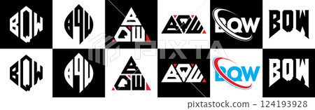 BQW letter logo design in six style. BQW polygon, circle, triangle, hexagon, flat and simple style with black and white color variation letter logo set in one artboard. BQW minimalist and classic logo BQW letter logo design in six style. BQW polygon, circle, triangle, hexagon, flat and simple style with black and white color variation letter logo set in one artboard. BQW minimalist and classic logo 124193928