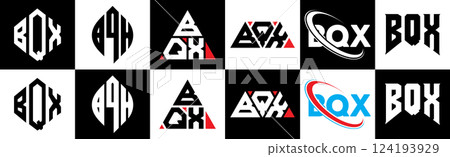 BQX letter logo design in six style. BQX polygon, circle, triangle, hexagon, flat and simple style with black and white color variation letter logo set in one artboard. BQX minimalist and classic logo BQX letter logo design in six style. BQX polygon, circle, triangle, hexagon, flat and simple style with black and white color variation letter logo set in one artboard. BQX minimalist and classic logo 124193929