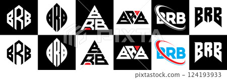 BRB letter logo design in six style. BRB polygon, circle, triangle, hexagon, flat and simple style with black and white color variation letter logo set in one artboard. BRB minimalist and classic logo BRB letter logo design in six style. BRB polygon, circle, triangle, hexagon, flat and simple style with black and white color variation letter logo set in one artboard. BRB minimalist and classic logo 124193933