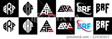 BRF letter logo design in six style. BRF polygon, circle, triangle, hexagon, flat and simple style with black and white color variation letter logo set in one artboard. BRF minimalist and classic logo BRF letter logo design in six style. BRF polygon, circle, triangle, hexagon, flat and simple style with black and white color variation letter logo set in one artboard. BRF minimalist and classic logo 124193937