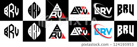 BRV letter logo design in six style. BRV polygon, circle, triangle, hexagon, flat and simple style with black and white color variation letter logo set in one artboard. BRV minimalist and classic logo BRV letter logo design in six style. BRV polygon, circle, triangle, hexagon, flat and simple style with black and white color variation letter logo set in one artboard. BRV minimalist and classic logo 124193953