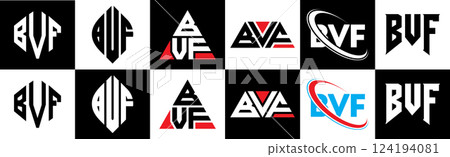 BVF letter logo design in six style. BVF polygon, circle, triangle, hexagon, flat and simple style with black and white color variation letter logo set in one artboard. BVF minimalist and classic logo BVF letter logo design in six style. BVF polygon, circle, triangle, hexagon, flat and simple style with black and white color variation letter logo set in one artboard. BVF minimalist and classic logo 124194081