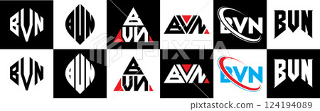 BVN letter logo design in six style. BVN polygon, circle, triangle, hexagon, flat and simple style with black and white color variation letter logo set in one artboard. BVN minimalist and classic logo BVN letter logo design in six style. BVN polygon, circle, triangle, hexagon, flat and simple style with black and white color variation letter logo set in one artboard. BVN minimalist and classic logo 124194089