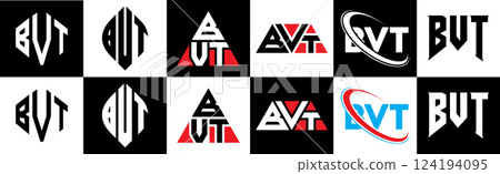 BVT letter logo design in six style. BVT polygon, circle, triangle, hexagon, flat and simple style with black and white color variation letter logo set in one artboard. BVT minimalist and classic logo BVT letter logo design in six style. BVT polygon, circle, triangle, hexagon, flat and simple style with black and white color variation letter logo set in one artboard. BVT minimalist and classic logo 124194095
