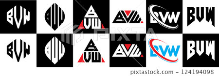 BVW letter logo design in six style. BVW polygon, circle, triangle, hexagon, flat and simple style with black and white color variation letter logo set in one artboard. BVW minimalist and classic logo BVW letter logo design in six style. BVW polygon, circle, triangle, hexagon, flat and simple style with black and white color variation letter logo set in one artboard. BVW minimalist and classic logo 124194098