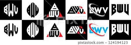 BWV letter logo design in six style. BWV polygon, circle, triangle, hexagon, flat and simple style with black and white color variation letter logo set in one artboard. BWV minimalist and classic logo BWV letter logo design in six style. BWV polygon, circle, triangle, hexagon, flat and simple style with black and white color variation letter logo set in one artboard. BWV minimalist and classic logo 124194123