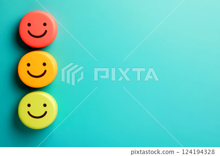 Funny smiley face on a white background. World Emoji Day 124194328