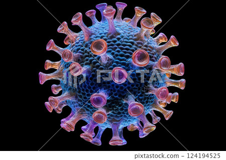 Microscopic view showcasing virus particles in a highly detailed 3D rendering. 124194525