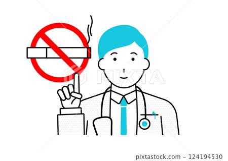 Illustration of a male doctor pointing at a no smoking sign 124194530