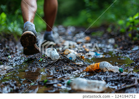 trial runner picking up trash , global environment pollution. Ai generated 124194752