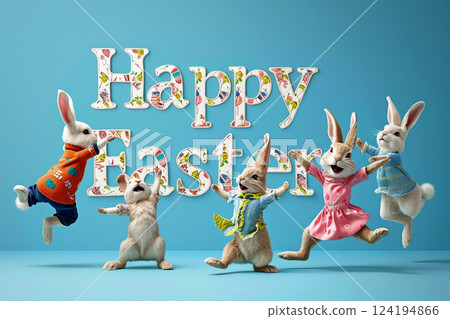 Easter bunny with Easter eggs. Easter festival concept. Generative AI. 124194866