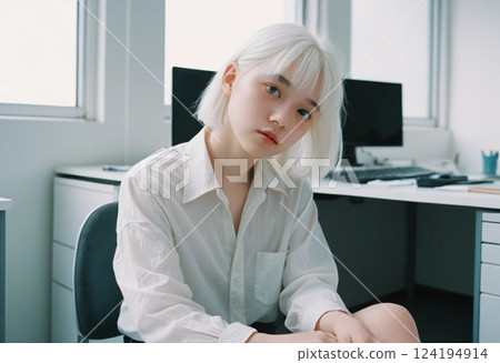 Asian woman with white hair model 124194914