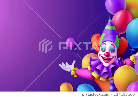 A cheerful and bright clown joker for a children's party. April fools day concept.AI generative A cheerful and bright clown joker for a children's party. April fools day concept.AI generative 124195160