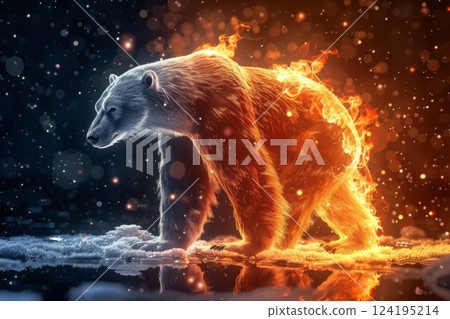 polar Bear global warming concept standing on melting ice in this world we live in, Climate Crisis in the Arctic, generative ai 124195214