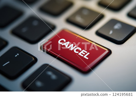 Cancel word on a red enter key of the black pc keyboard. Concepts of cancel culture, ostracism and call-out culture social media and in the Internet. Computer enter key with message. Cancel word on a red enter key of the black pc keyboard. Concepts of cancel culture, ostracism and call-out culture social media and in the Internet. Computer enter key with message. 124195681