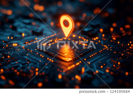 Artificial intelligence technology in GPS, innovative delivery, location on the map, transportation logistics of the future, route concept. 124195684