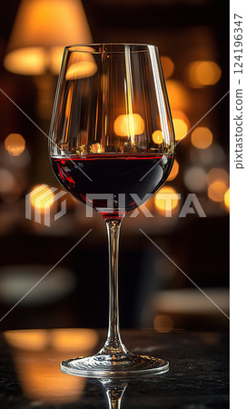 A stemmed glass of red wine sparkles against a dimly lit backdrop, creating an intimate atmosphere. A stemmed glass of red wine sparkles against a dimly lit backdrop, creating an intimate atmosphere. 124196347