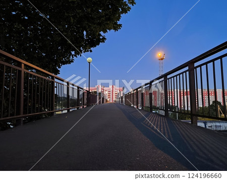 night summer landscape on a quiet city street, romantic, deserted 124196660