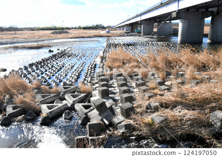 Winter scenery of Arakawa Ohashi Bridge over the Arakawa River 124197050