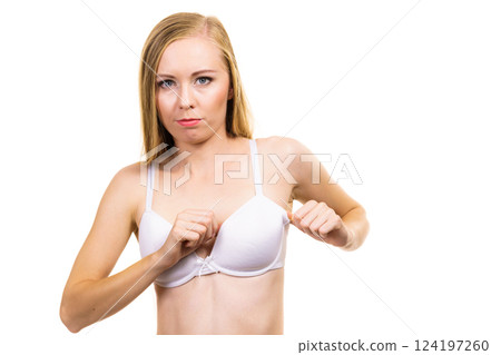 Female wearing too big bra Female wearing too big bra 124197260