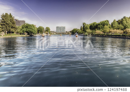 Scenic view over the lake of EUR in Rome, Italy 124197488