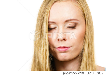 Portrait girl long blonde hair 124197812